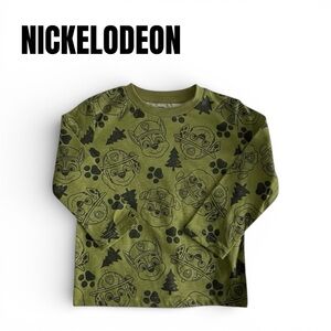 075 Paw Patrol Olive Green Long Sleeve Tee with Black Character Print